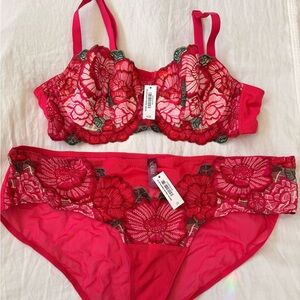 Adore Me Hot Pink Floral Lace Bra Set